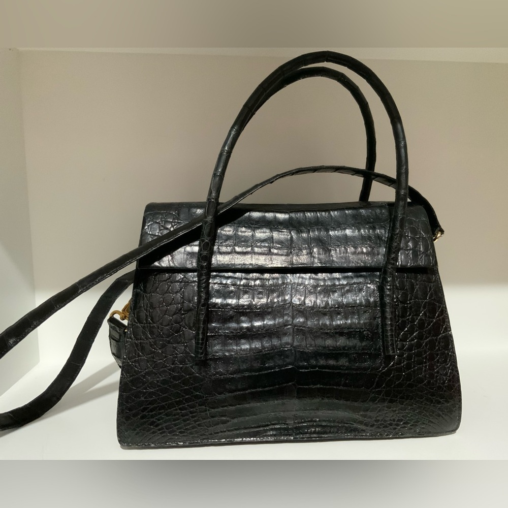 NANCY GONZALEZ Black crocodile Shoulder Bag 14” Satchel Handbag